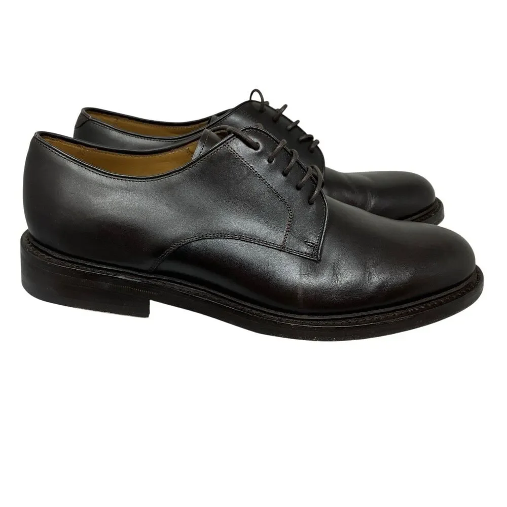 J.Crew Ludlow Mens 9.5 Brown Leather Derby Shoes Old Money Wedding Euro Summer